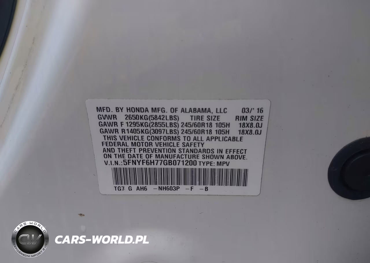 2016 Honda Pilot Ex-L VIN:5FNYF6H77GB071200 - 9