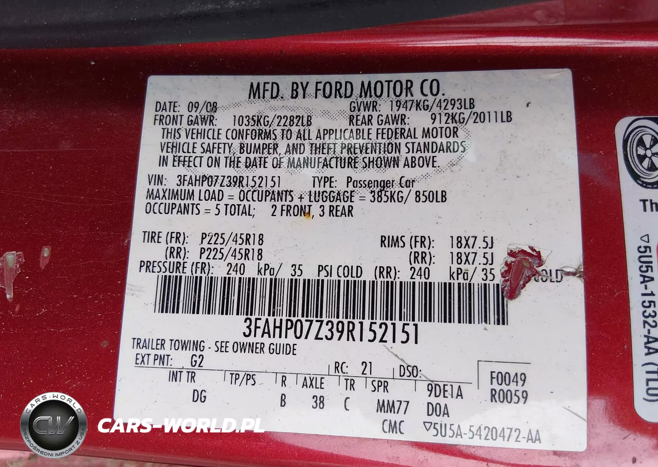 2009 Ford Fusion Se VIN:3FAHP07Z39R152151 - 9