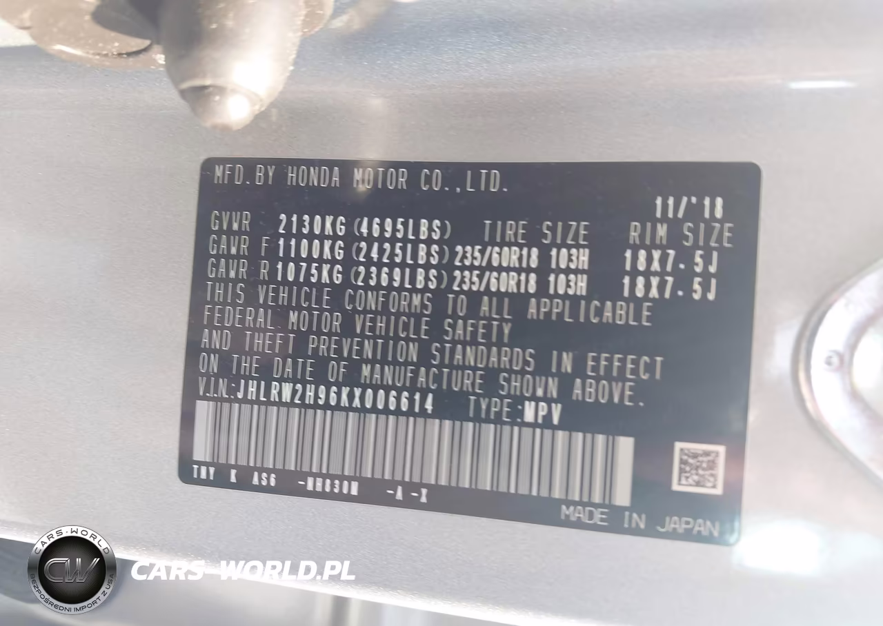 2019 Honda Cr-V Touring VIN:JHLRW2H96KX006614 - 9