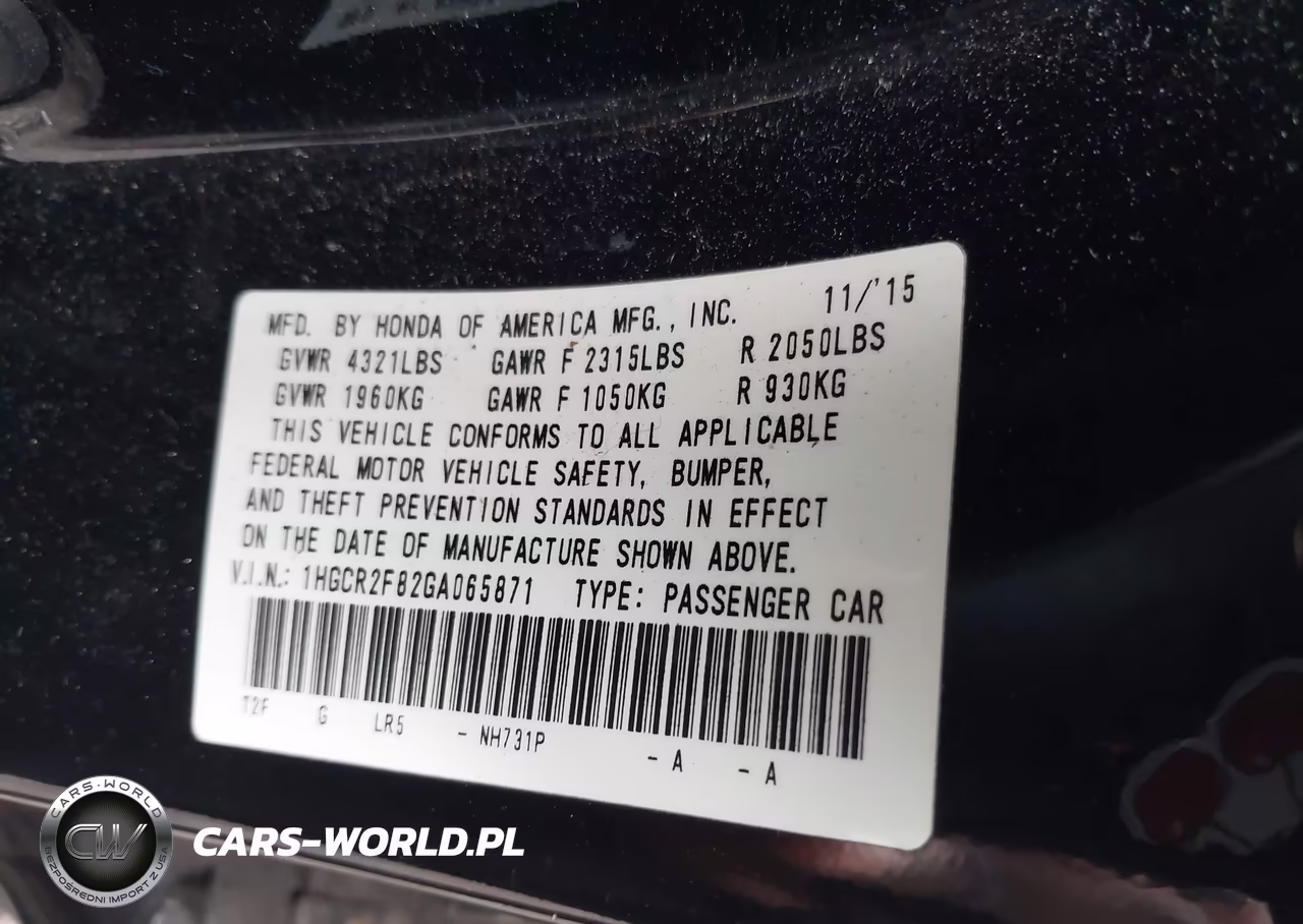 2016 Honda Accord Ex-L VIN:1HGCR2F82GA065871 - 9