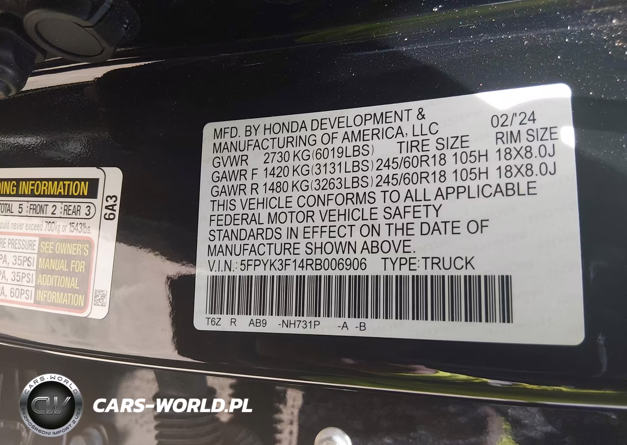 2024 Honda Ridgeline Sport VIN:5FPYK3F14RB006906 - 9