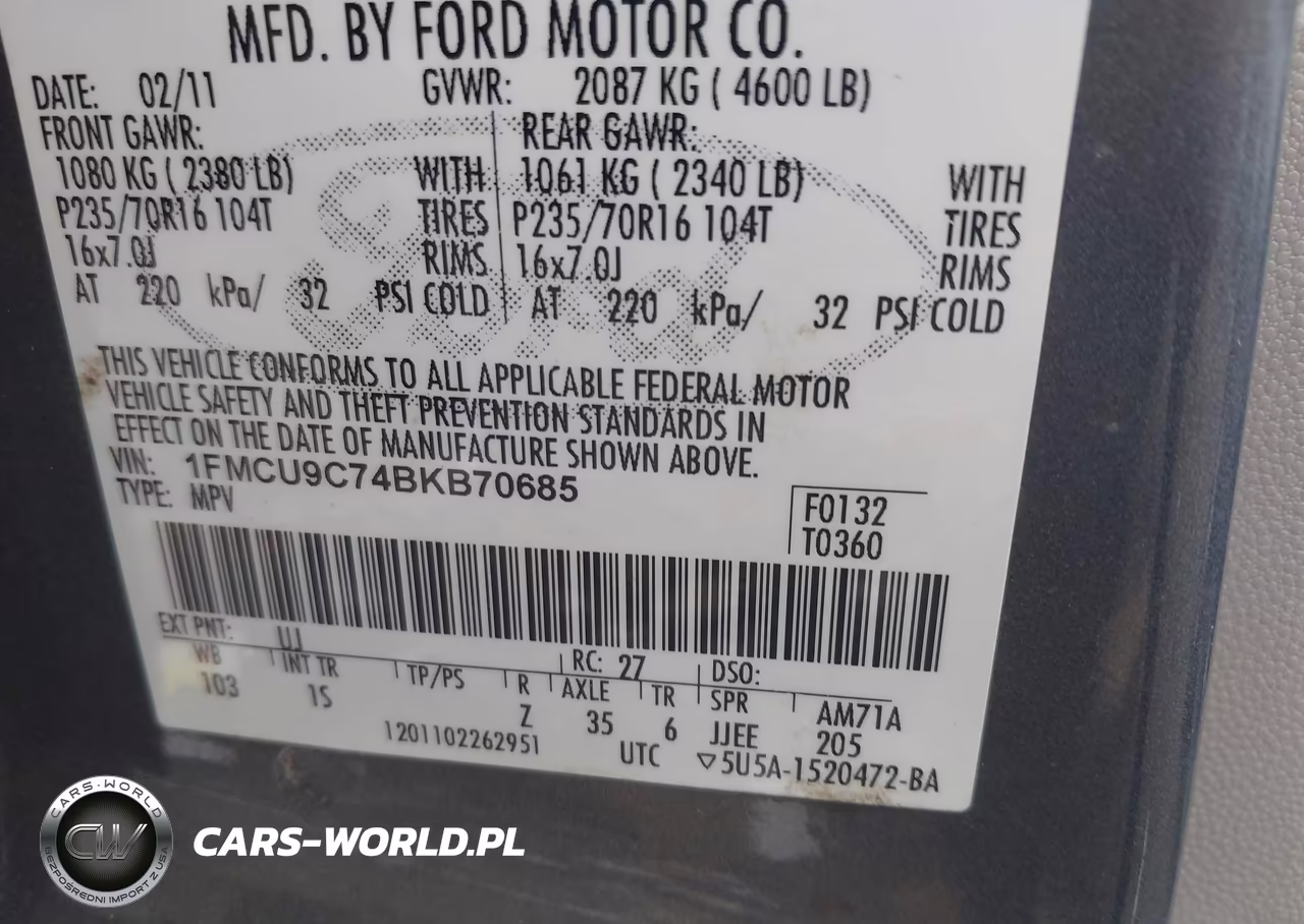 2011 Ford Escape Xls VIN:1FMCU9C74BKB70685 - 9
