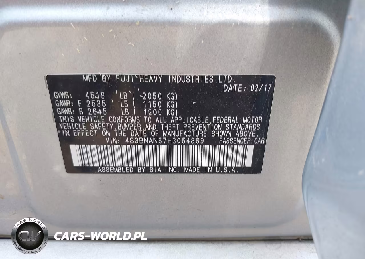 2017 Subaru Legacy 2.5I Limited VIN:4S3BNAN67H3054869 - 9