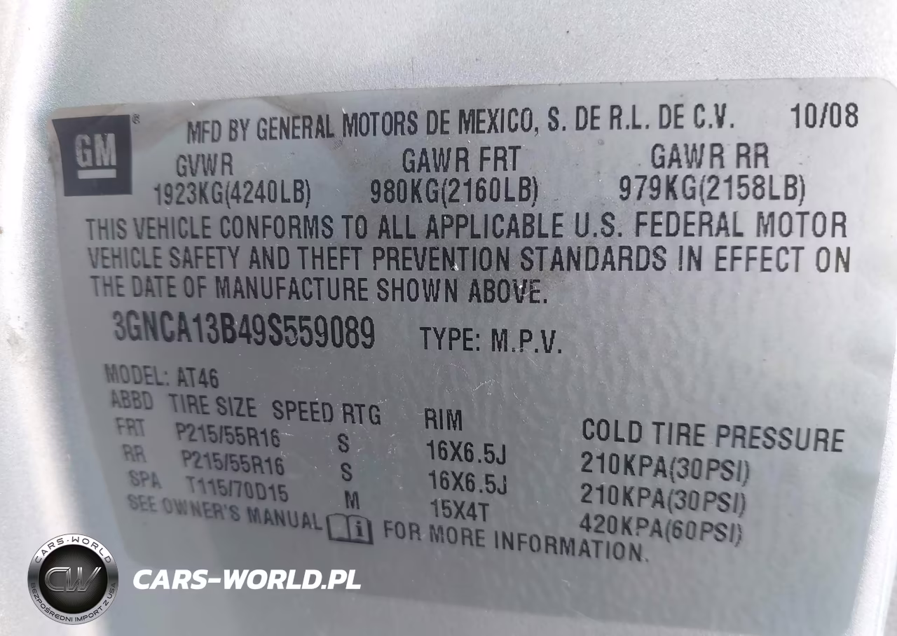 2009 Chevrolet Hhr Ls VIN:3GNCA13B49S559089 - 9