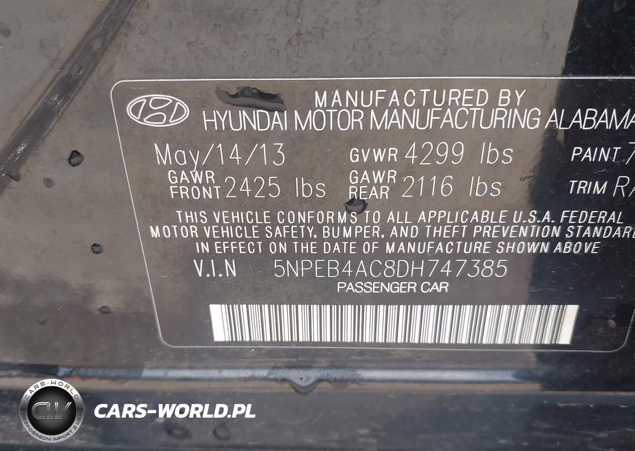 2013 Hyundai Sonata Gls VIN:5NPEB4AC8DH747385 - 9