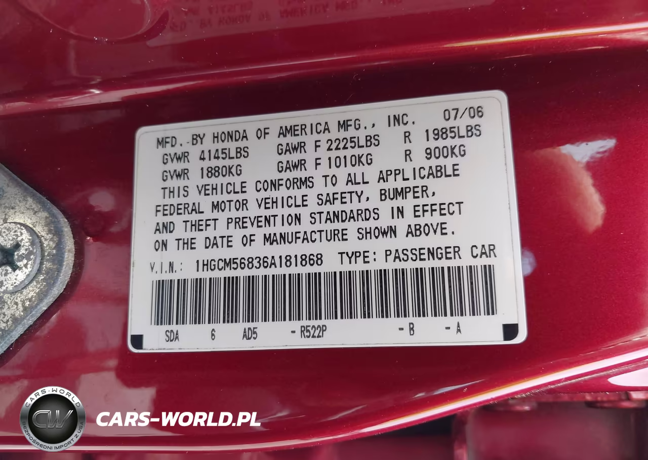 2006 Honda Accord 2.4 Ex VIN:1HGCM56836A181868 - 9
