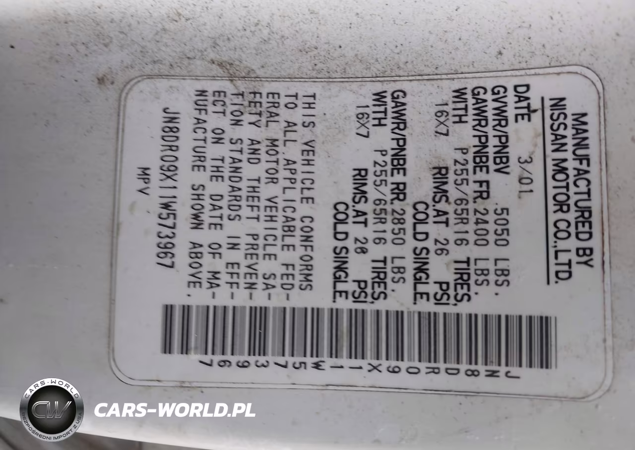 2001 Nissan Pathfinder Se VIN:JN8DR09X11W573967 - 9