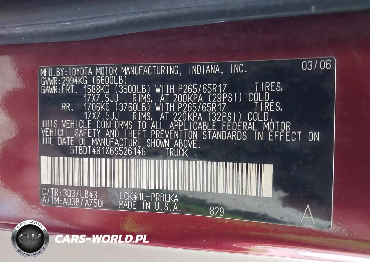 2006 Toyota Tundra Limited V8 VIN:5TBDT481X6S526146 - 9