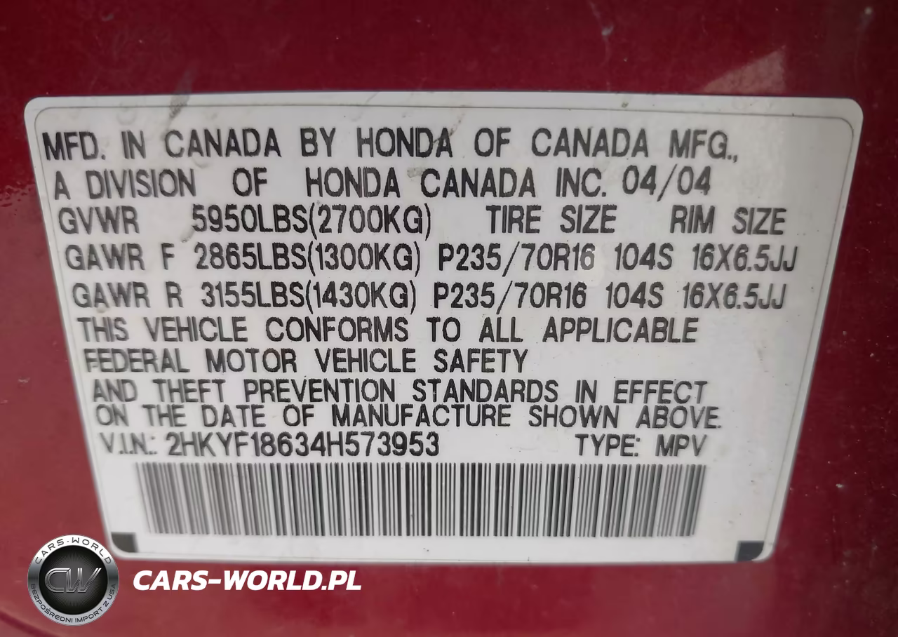 2004 Honda Pilot Ex-L VIN:2HKYF18634H573953 - 9
