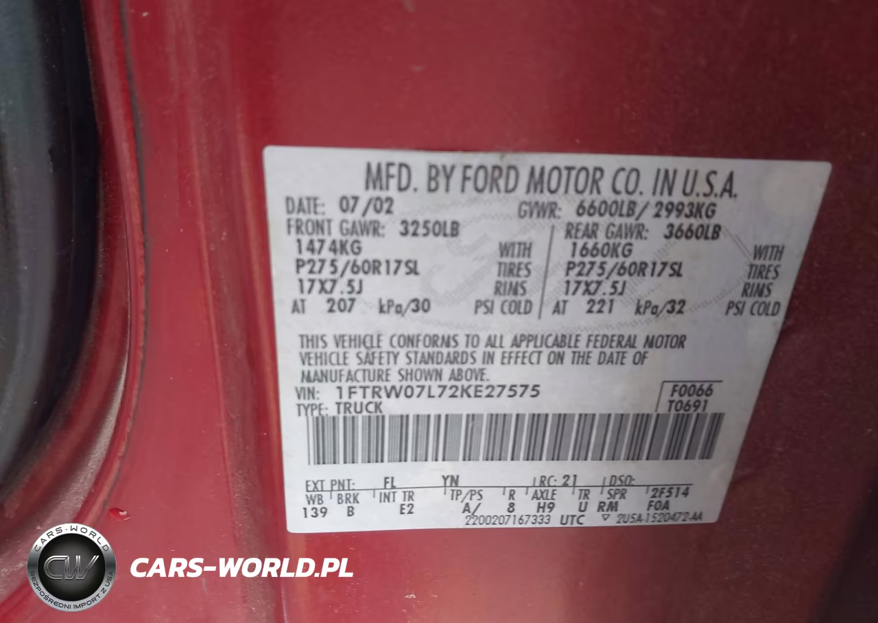 2002 Ford F-150 Lariat-Xlt VIN:1FTRW07L72KE27575 - 9