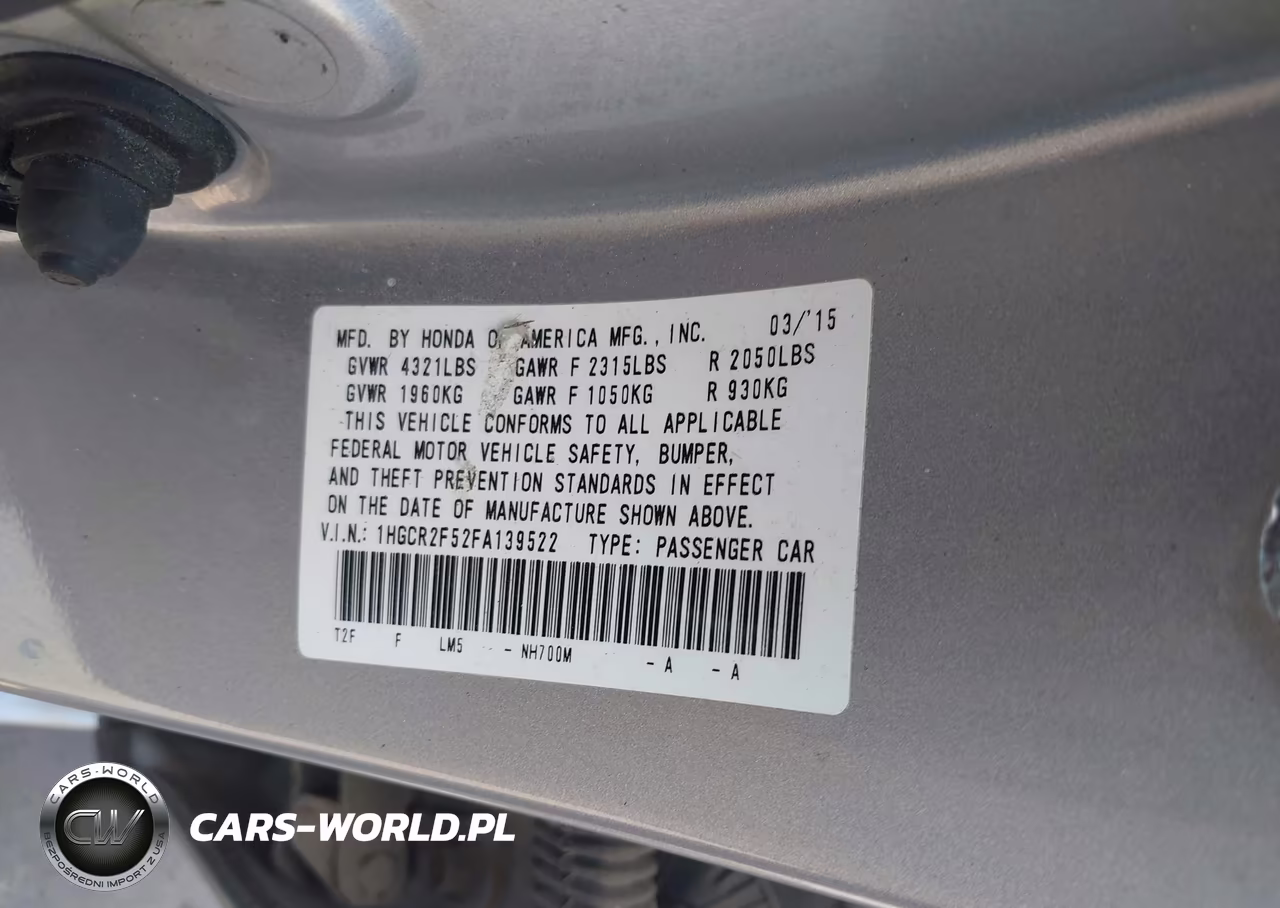 2015 Honda Accord Sport VIN:1HGCR2F52FA139522 - 9