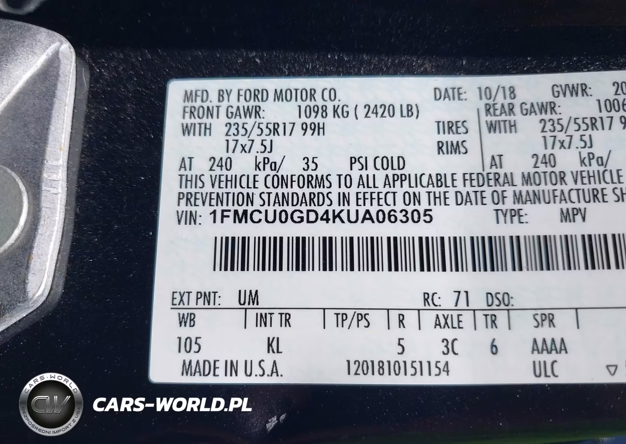2019 Ford Escape Se VIN:1FMCU0GD4KUA06305 - 9