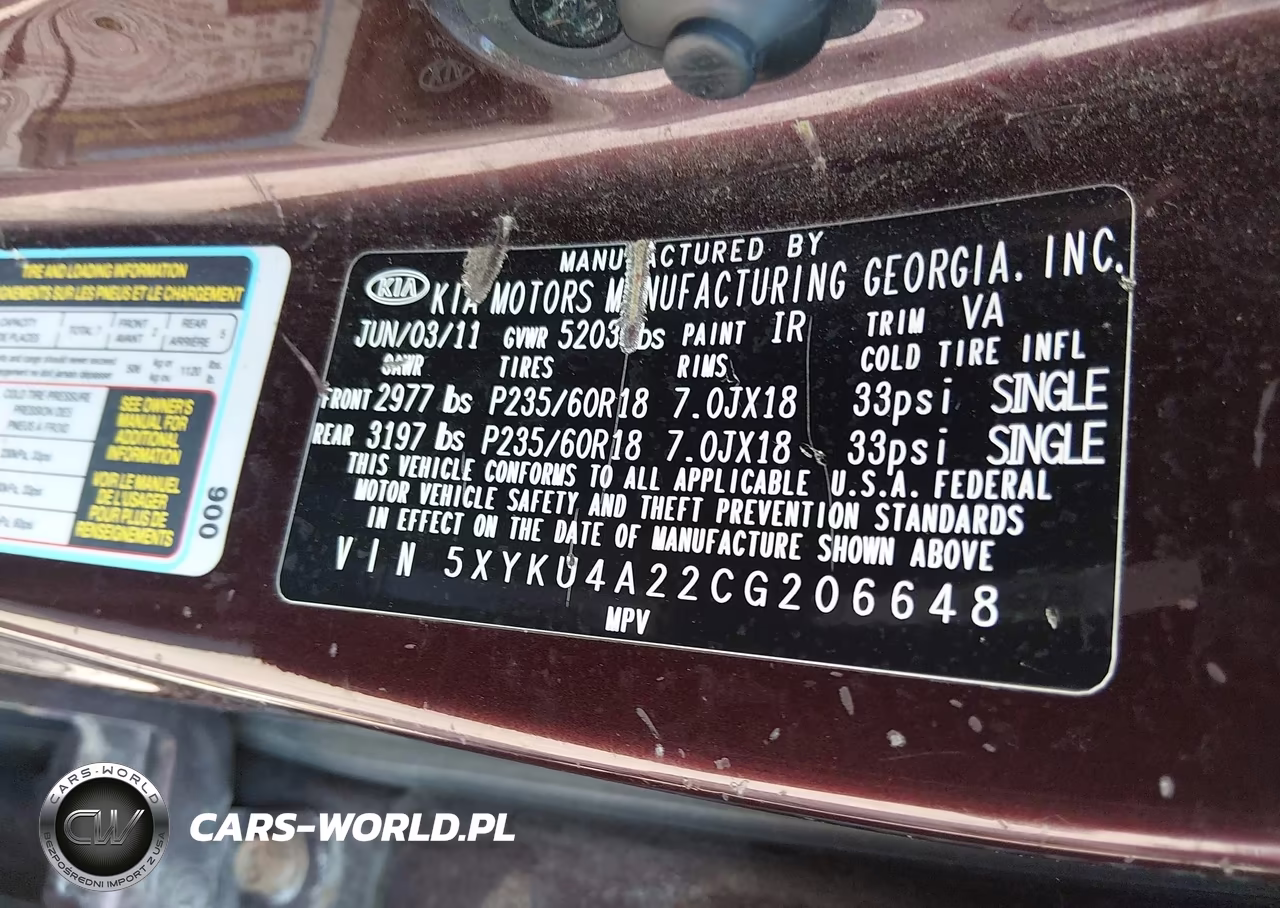 2012 Kia Sorento Ex V6 VIN:5XYKU4A22CG206648 - 9