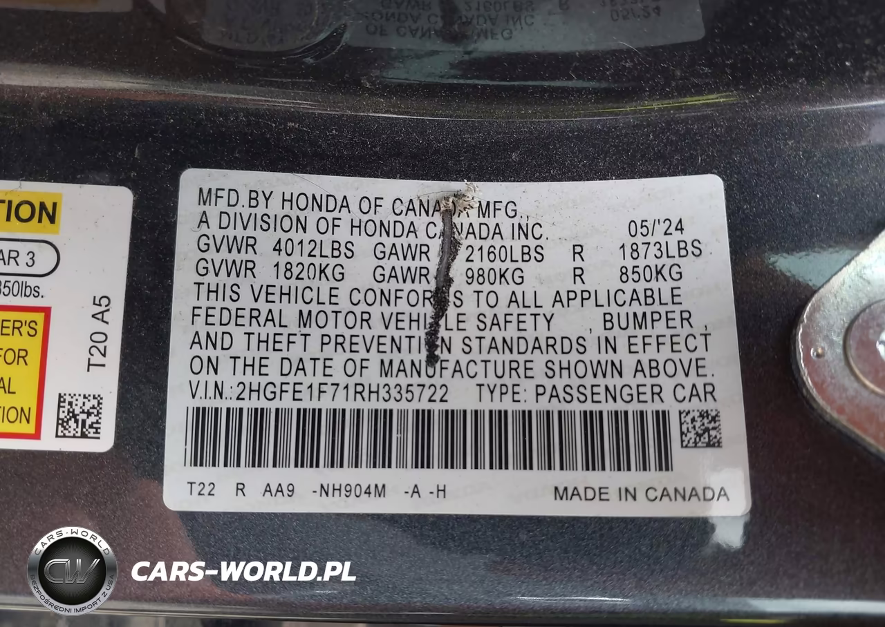 2024 Honda Civic Ex VIN:2HGFE1F71RH335722 - 9