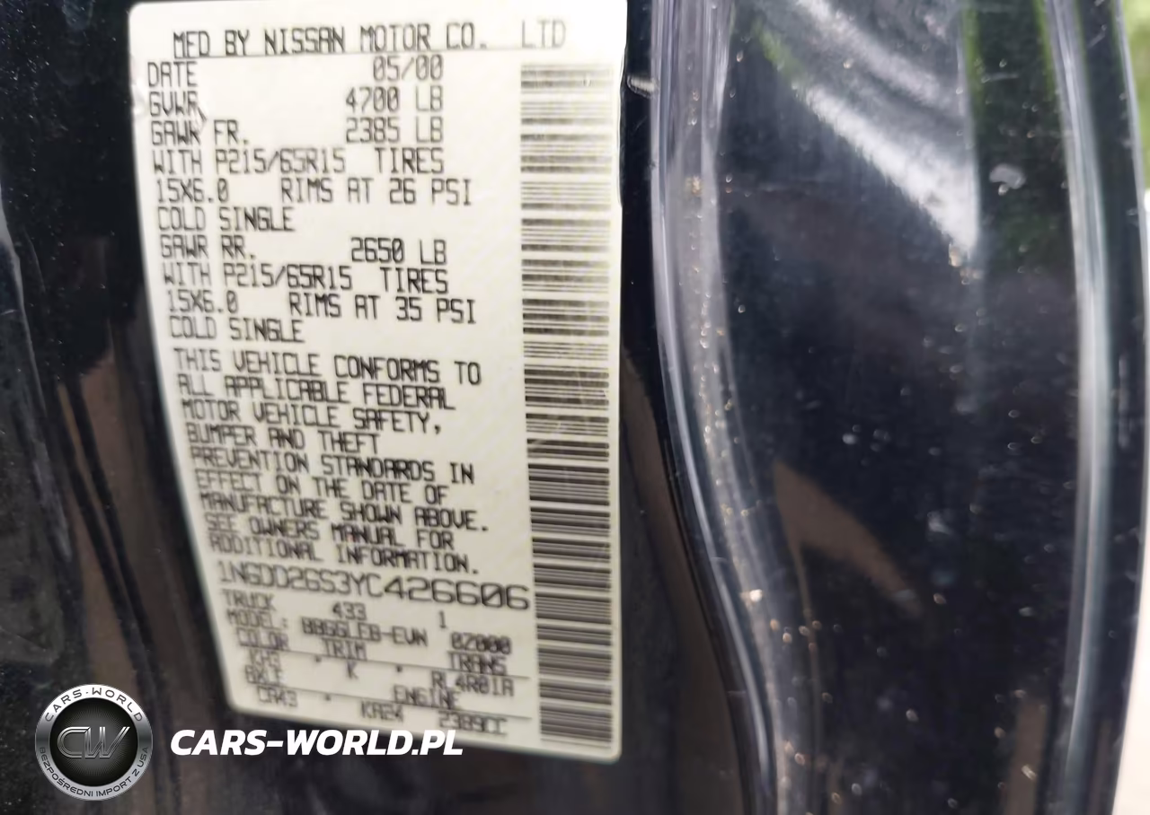 2000 Nissan Frontier Xe VIN:1N6DD26S3YC426606 - 9