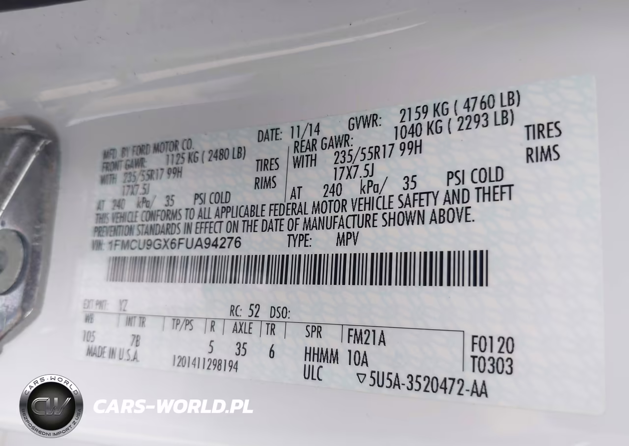 2015 Ford Escape Se VIN:1FMCU9GX6FUA94276 - 9