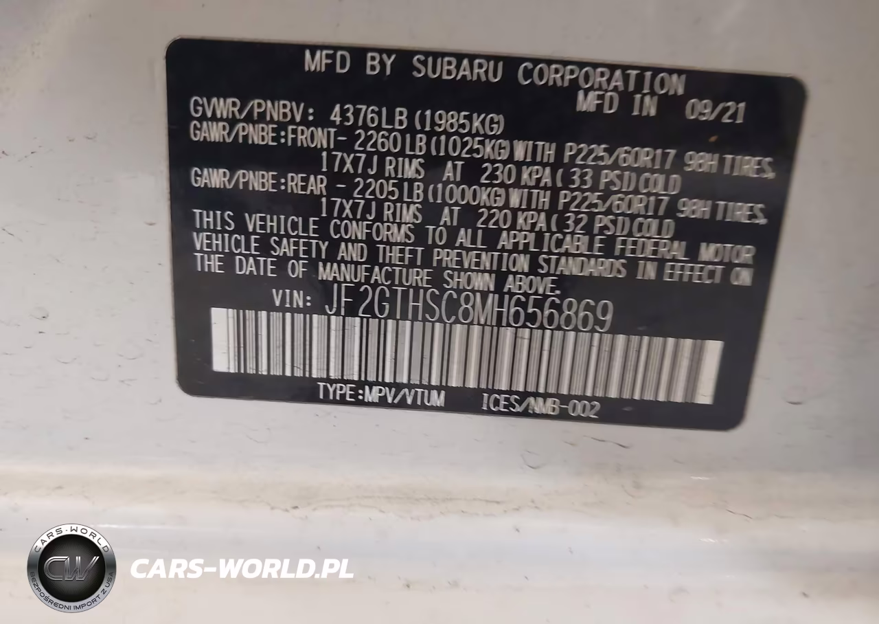 2021 Subaru Crosstrek Sport VIN:JF2GTHSC8MH656869 - 9