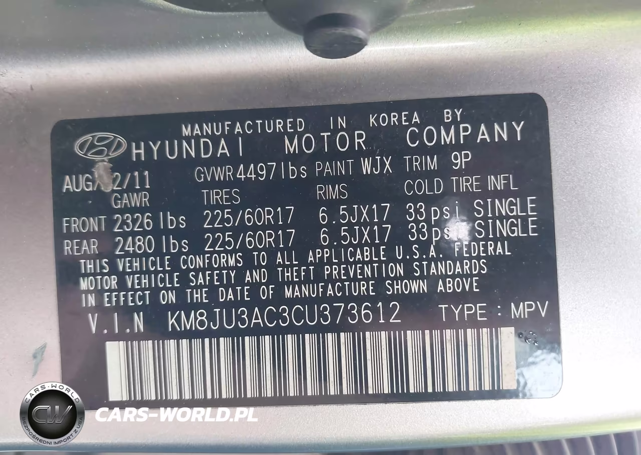 2012 Hyundai Tucson Gls VIN:KM8JU3AC3CU373612 - 9