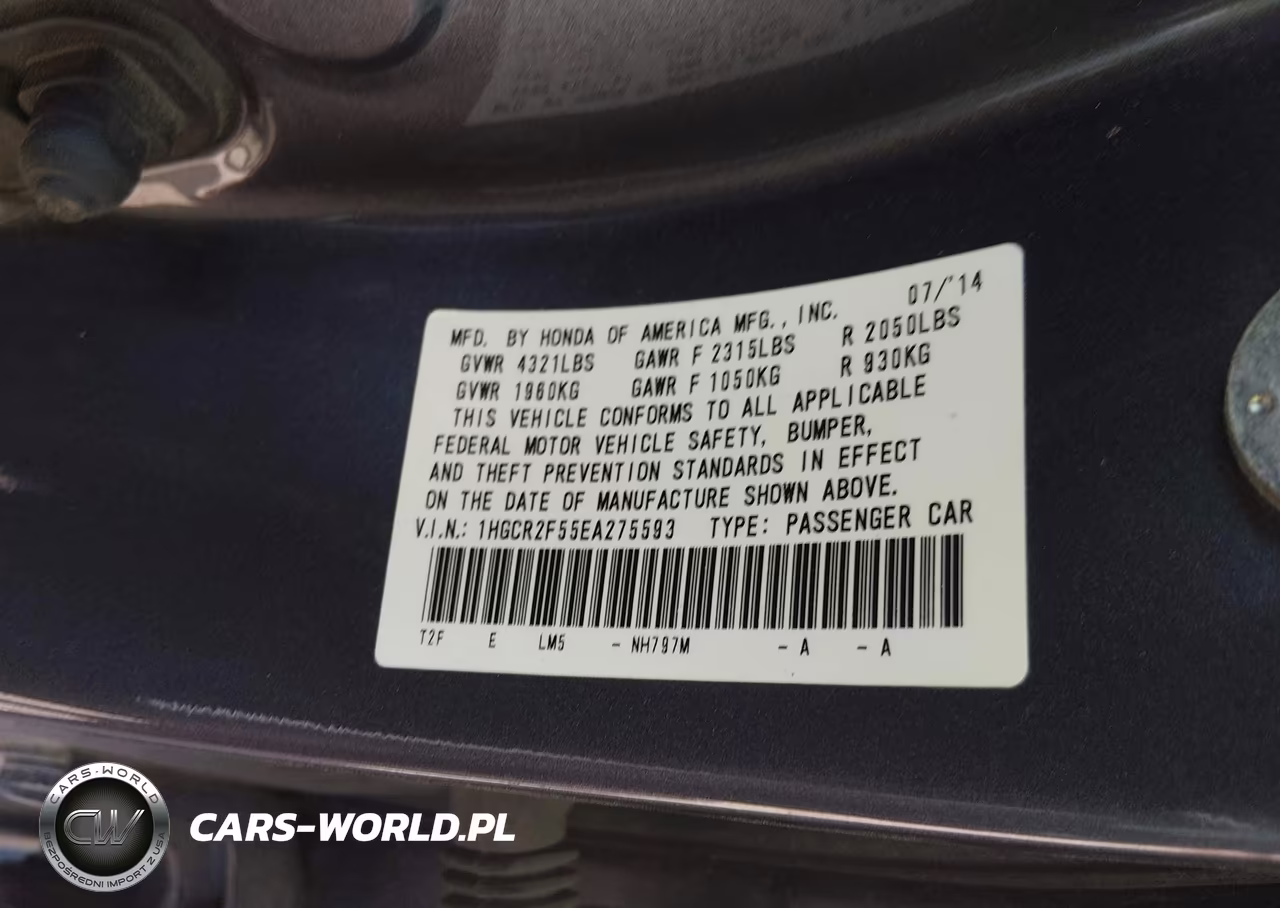 2014 Honda Accord Sport VIN:1HGCR2F55EA275593 - 9