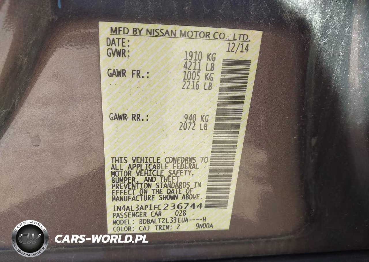 2015 Nissan Altima 2.5 Sl VIN:1N4AL3AP1FC236744 - 9