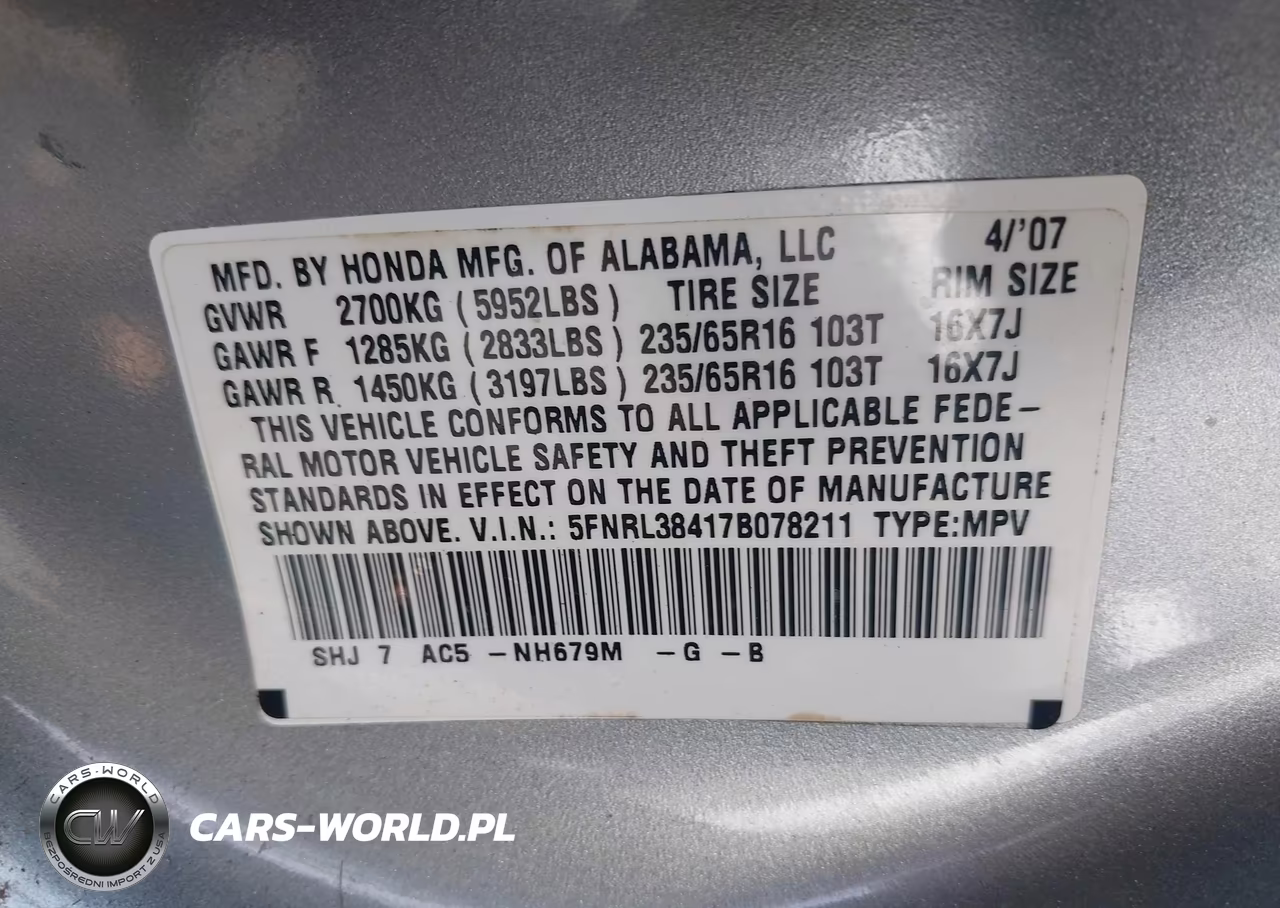 2007 Honda Odyssey Ex VIN:5FNRL38417B078211 - 9