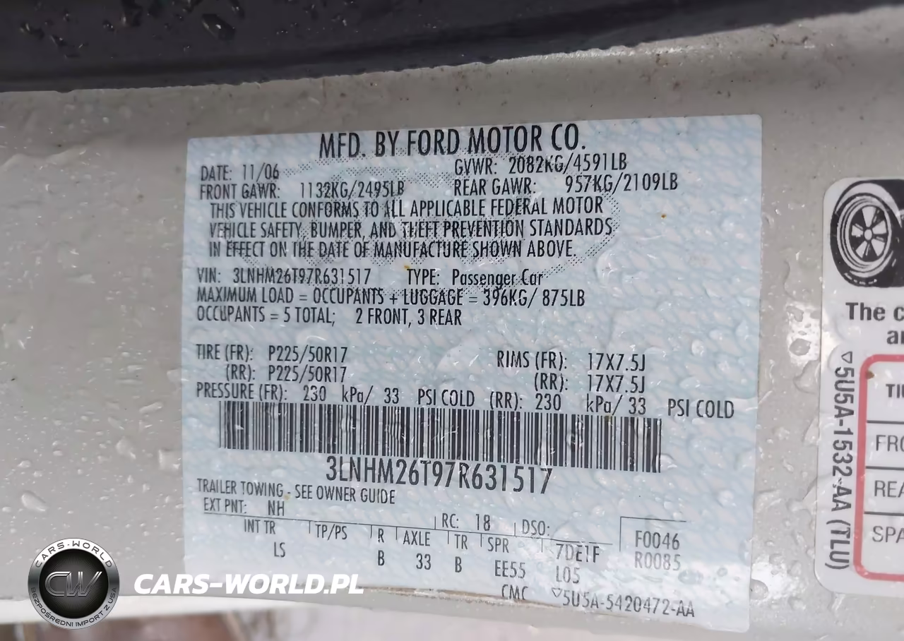 2007 Lincoln Mkz VIN:3LNHM26T97R631517 - 9