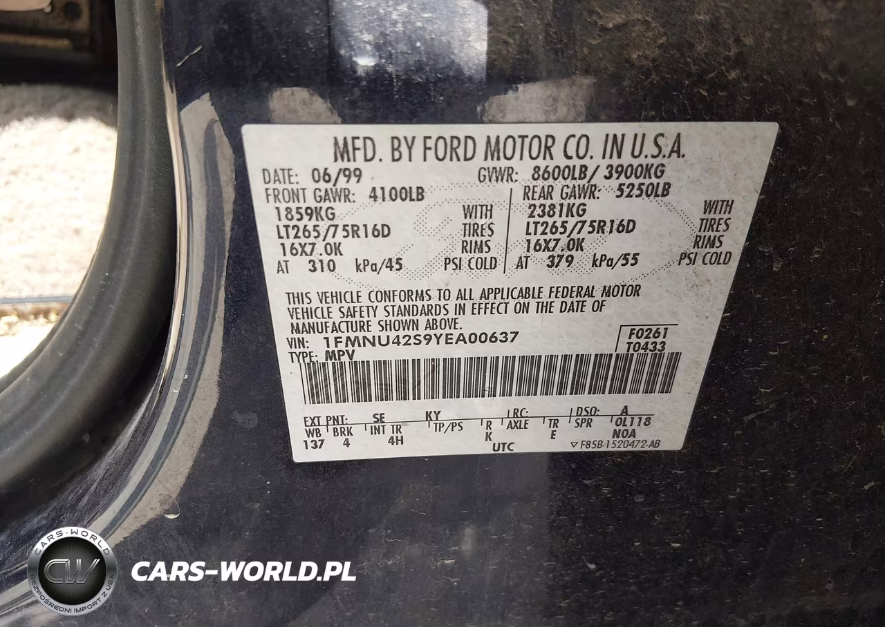 2000 Ford Excursion Limited VIN:1FMNU42S9YEA00637 - 9