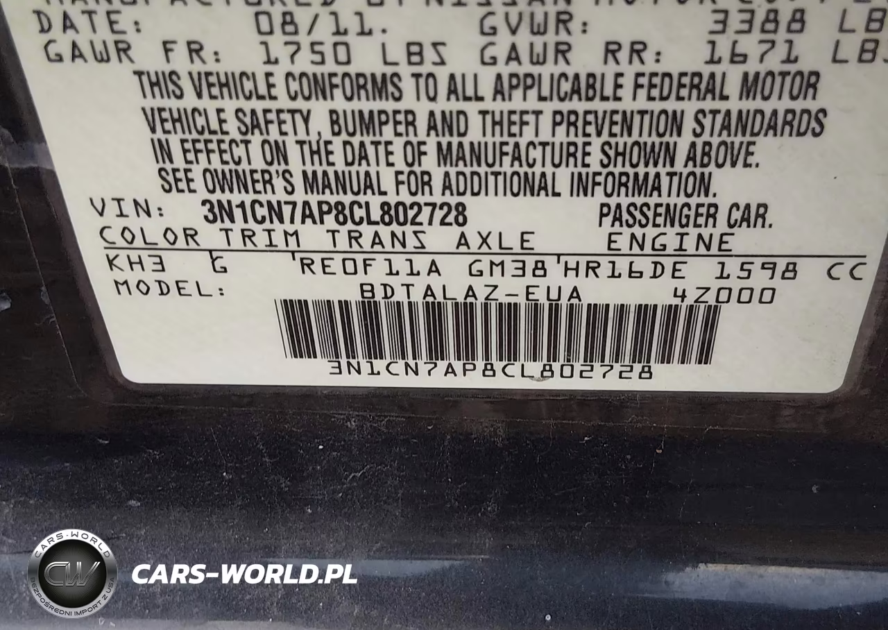 2012 Nissan Versa 1.6 S VIN:3N1CN7AP8CL802728 - 9
