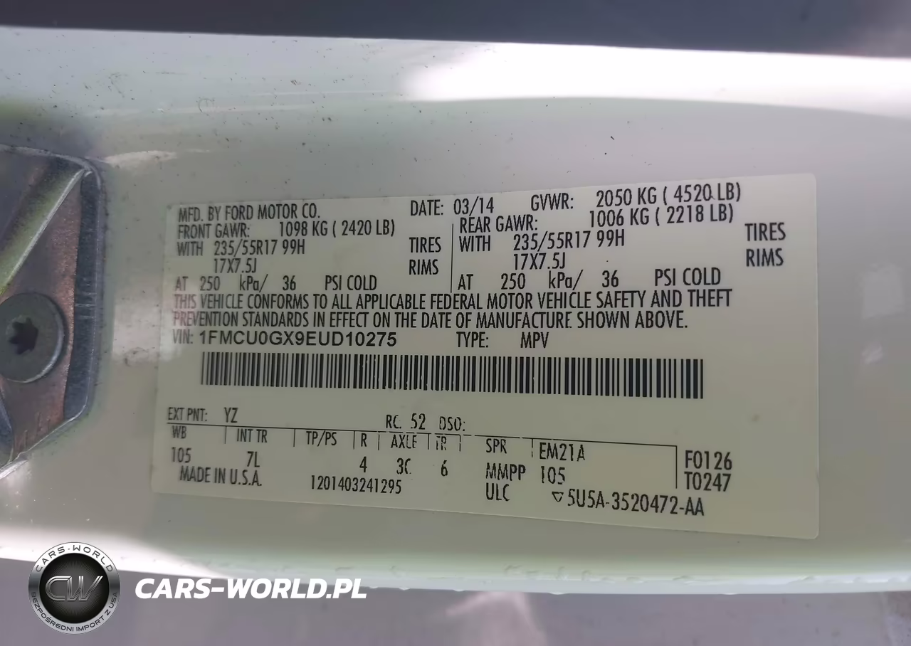 2014 Ford Escape Se VIN:1FMCU0GX9EUD10275 - 9