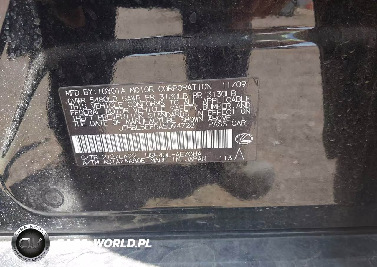 2010 Lexus Ls 460 VIN:JTHBL5EF5A5094728 - 9