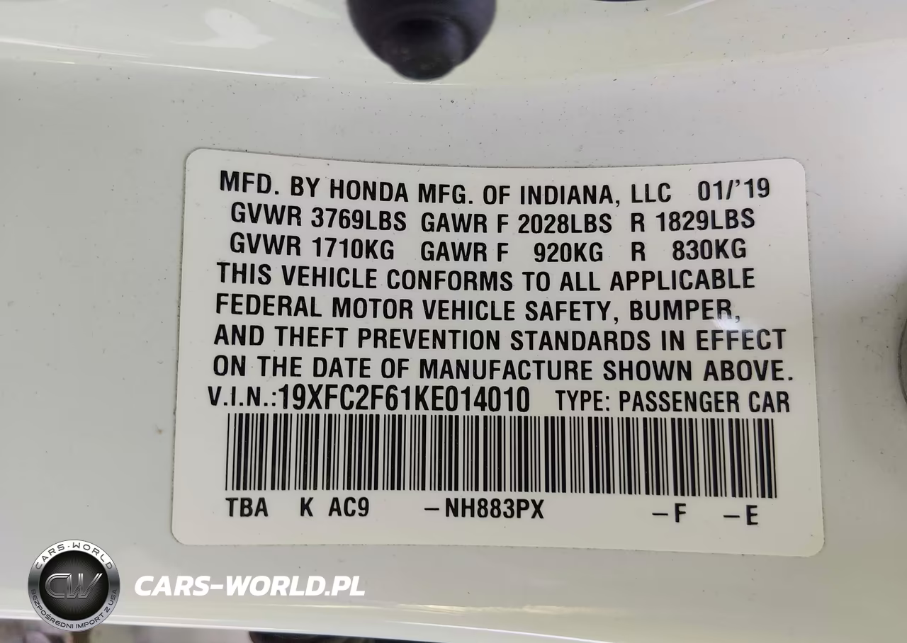 2019 Honda Civic Lx VIN:19XFC2F61KE014010 - 9