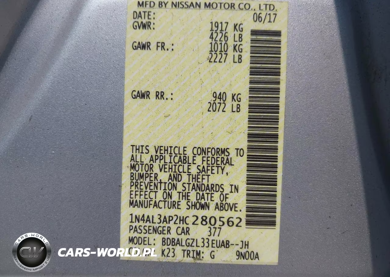 2017 Nissan Altima 2.5 S VIN:1N4AL3AP2HC280562 - 9