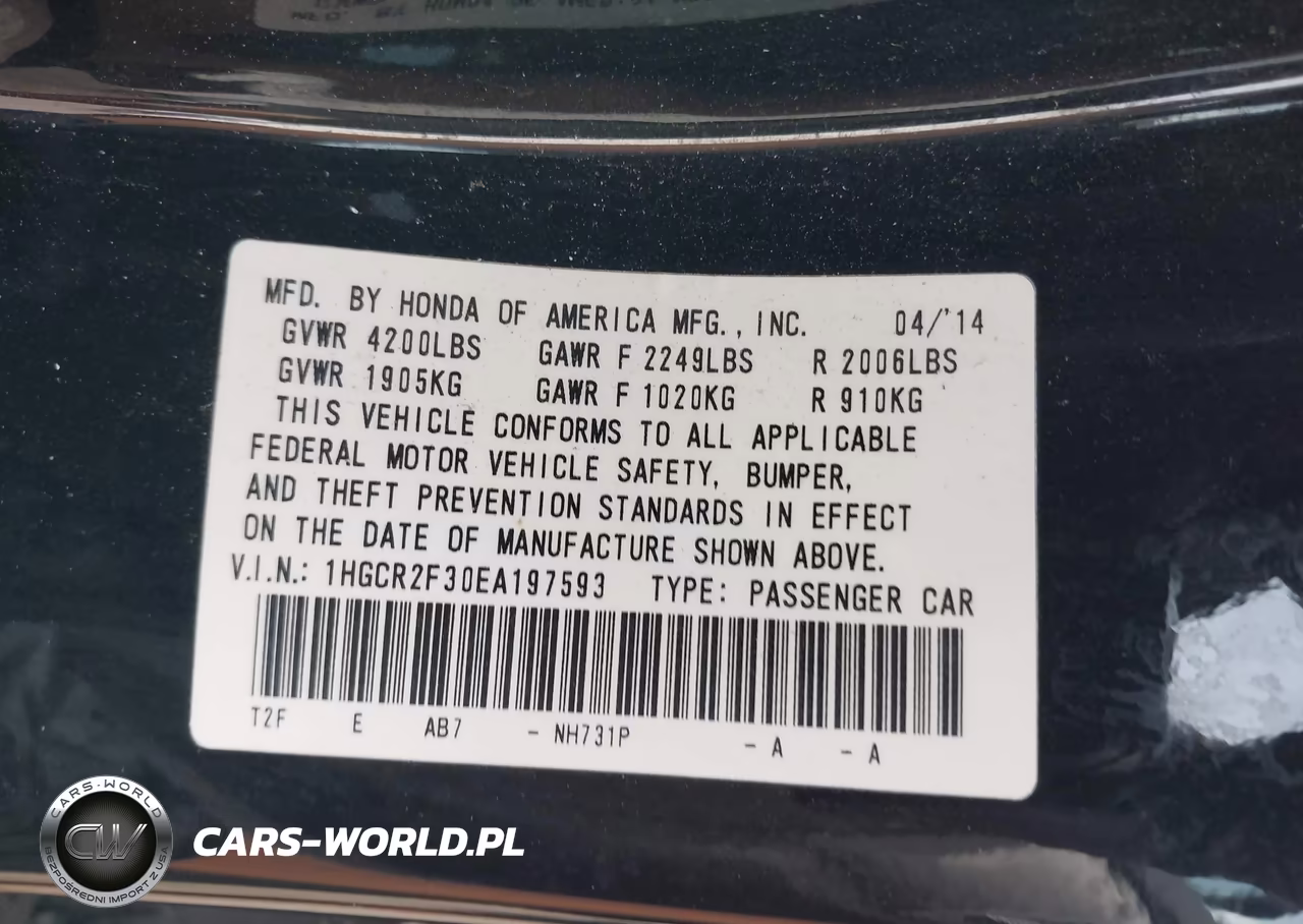 2014 Honda Accord Lx VIN:1HGCR2F30EA197593 - 9