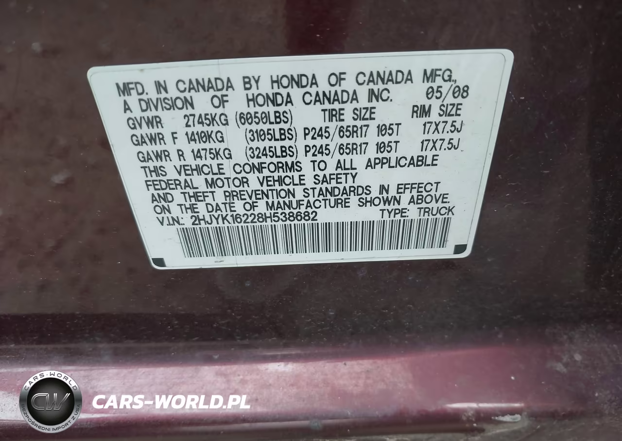 2008 Honda Ridgeline Rt VIN:2HJYK16228H538682 - 9