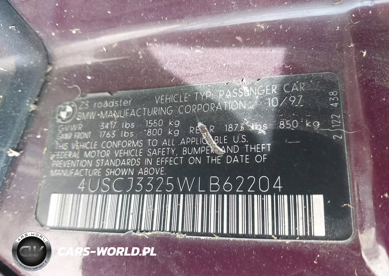 1998 BMW Z3 2.8 VIN:4USCJ3325WLB62204 - 9