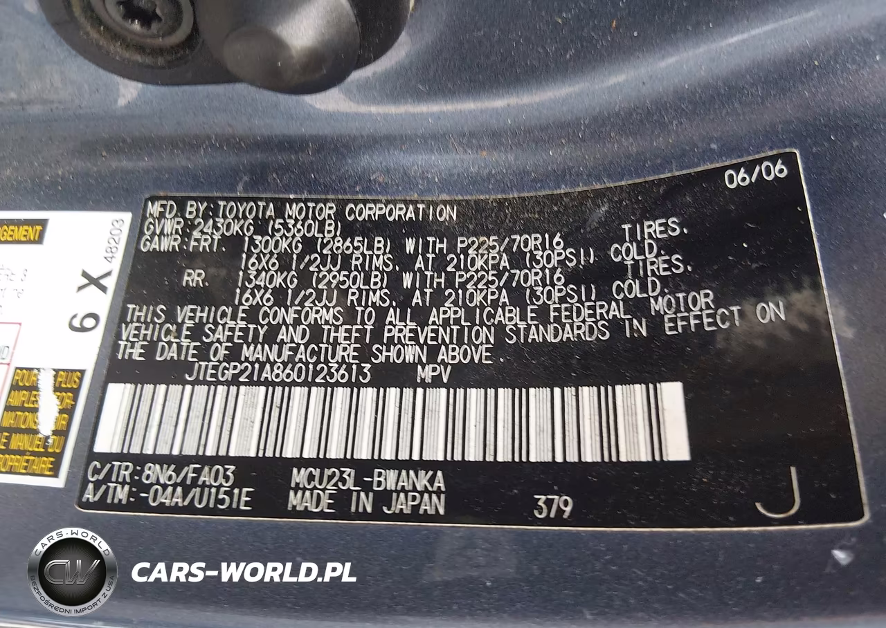2006 Toyota Highlander V6 VIN:JTEGP21A860123613 - 9