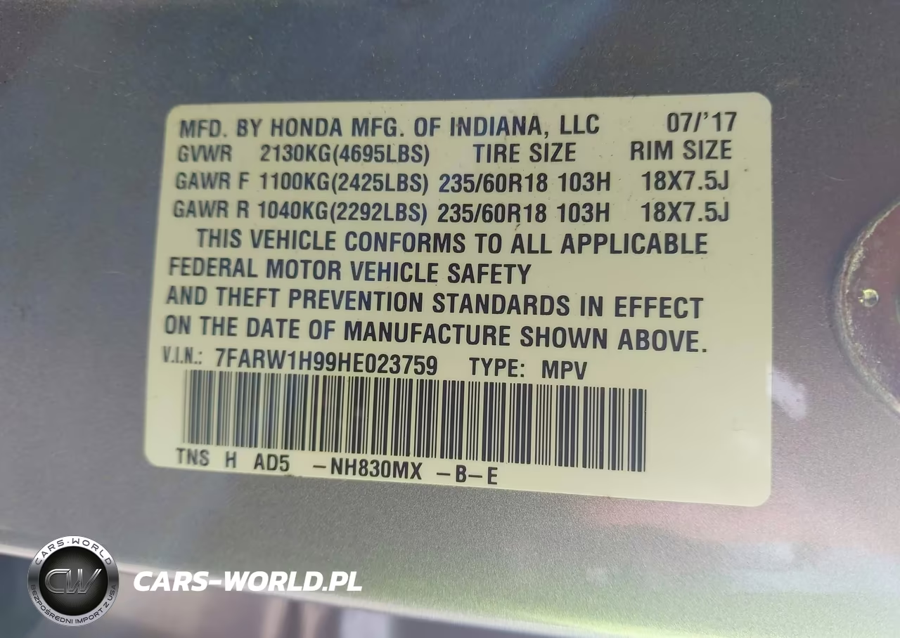 2017 Honda Cr-V Touring VIN:7FARW1H99HE023759 - 9