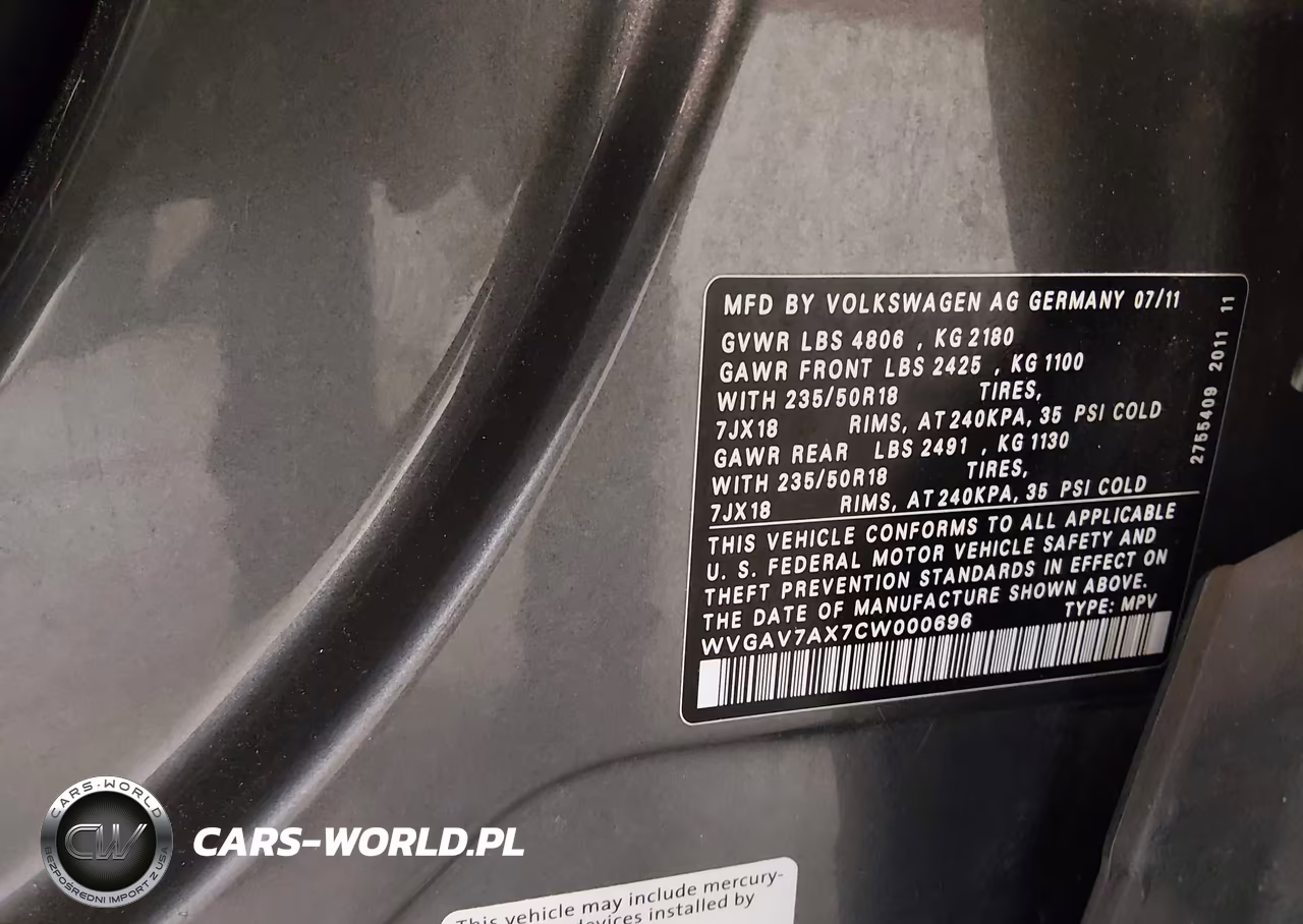 2012 Volkswagen Tiguan Se VIN:WVGAV7AX7CW000696 - 9