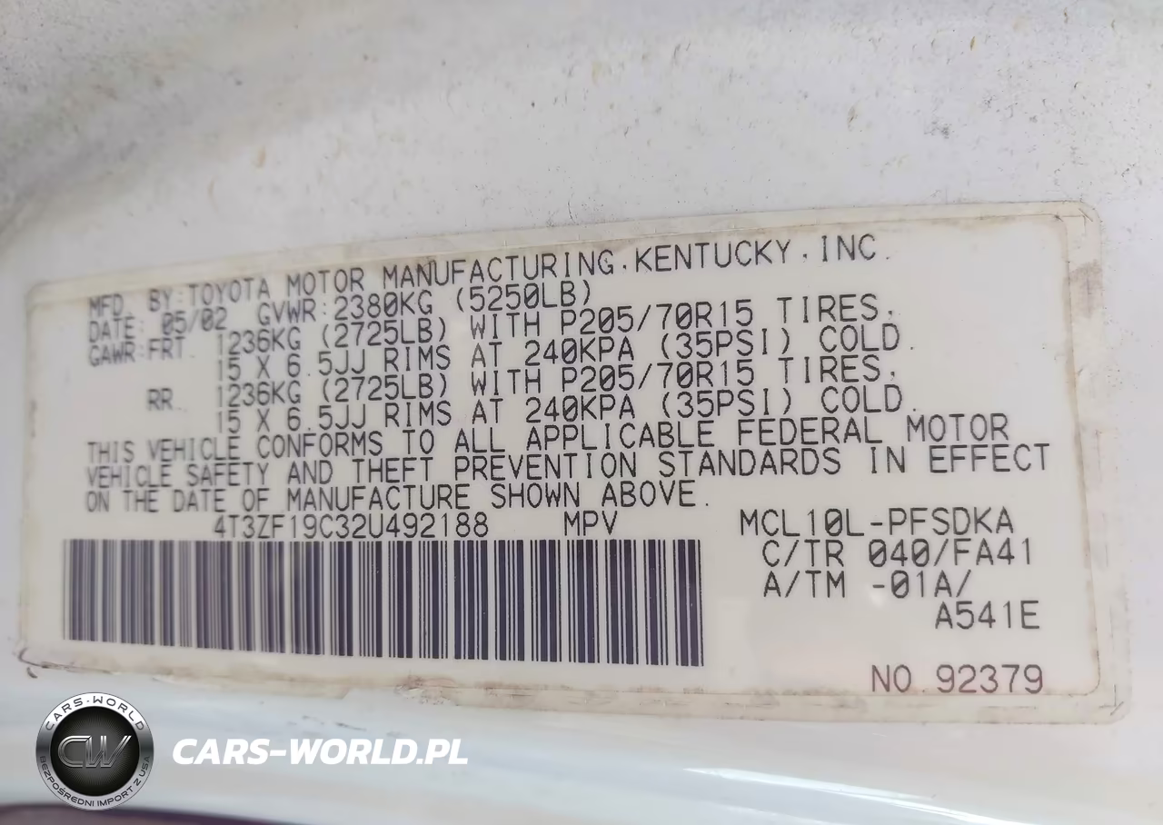 2002 Toyota Sienna Ce VIN:4T3ZF19C32U492188 - 9