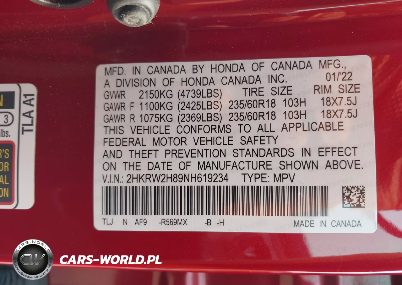 2022 Honda Cr-V Awd Ex-L VIN:2HKRW2H89NH619234 - 9