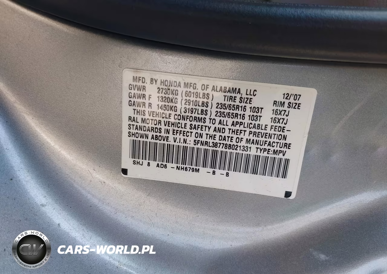 2008 Honda Odyssey Ex-L VIN:5FNRL38778B021331 - 9