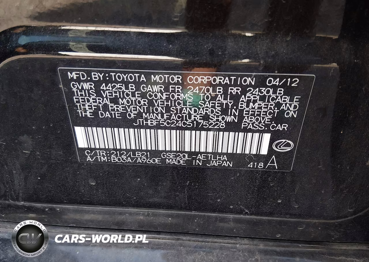 2012 Lexus Is 250 VIN:JTHBF5C24C5175228 - 9