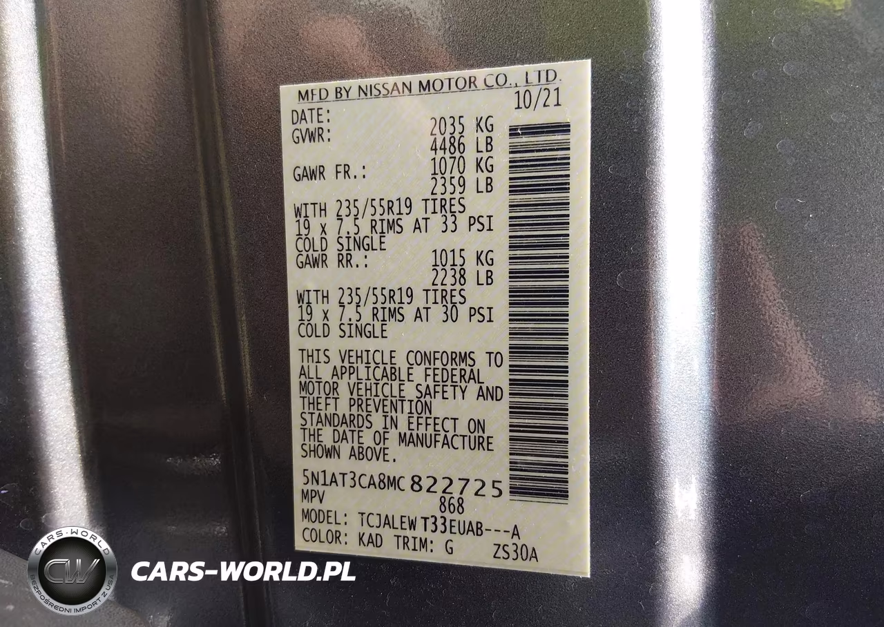 2021 Nissan Rogue Sl Fwd VIN:5N1AT3CA8MC822725 - 9