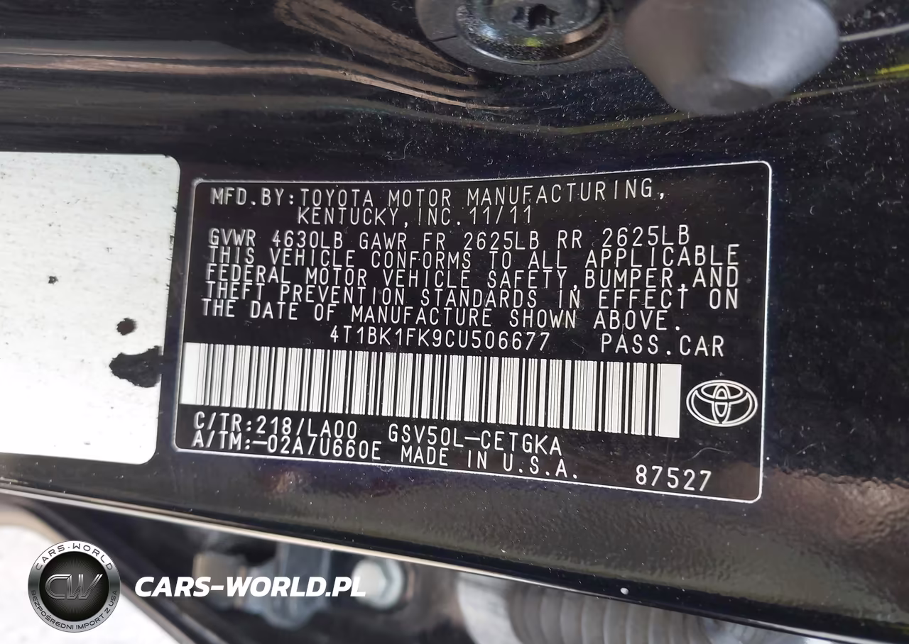 2012 Toyota Camry Xle V6 VIN:4T1BK1FK9CU506677 - 9