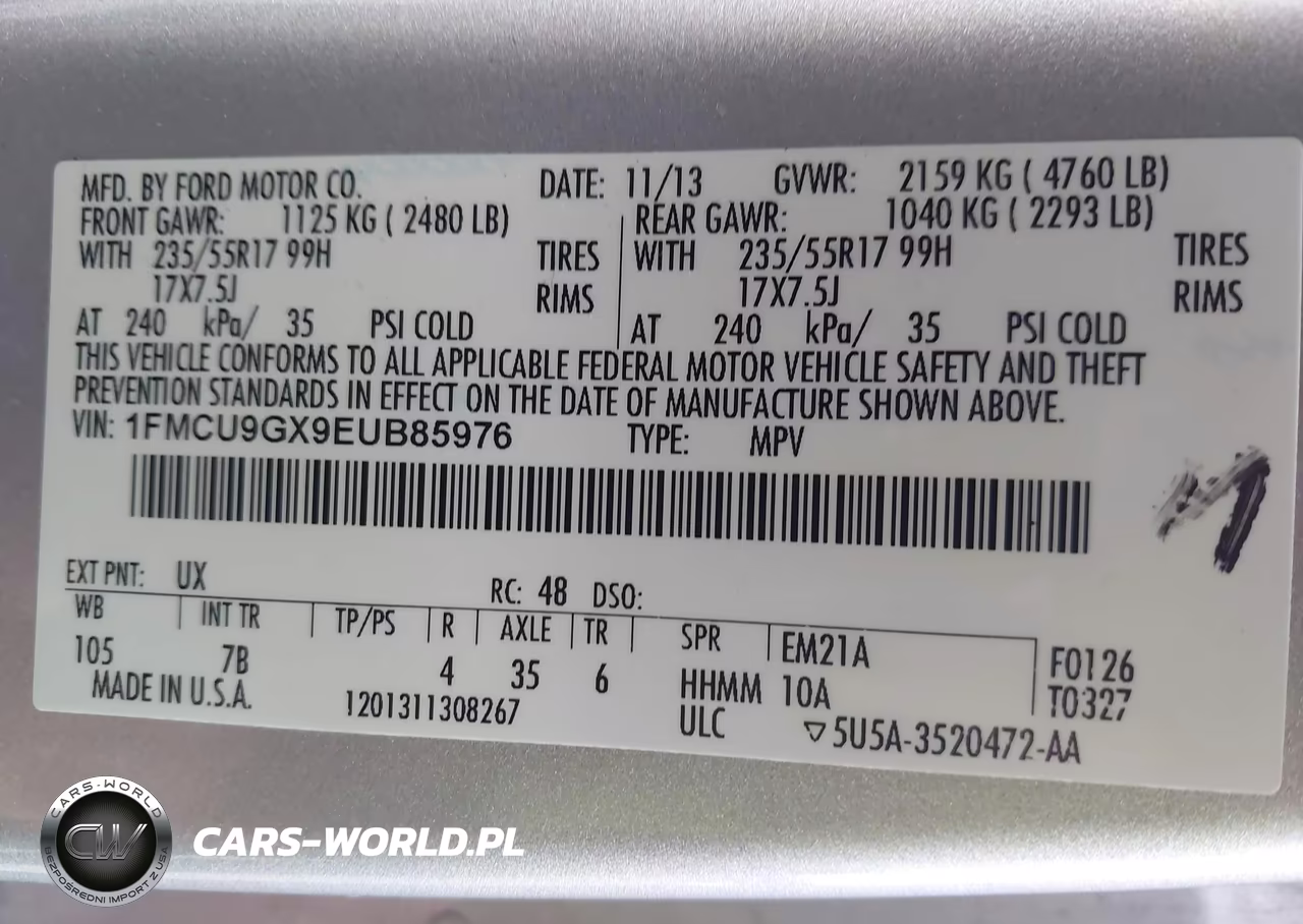 2014 Ford Escape Se VIN:1FMCU9GX9EUB85976 - 9