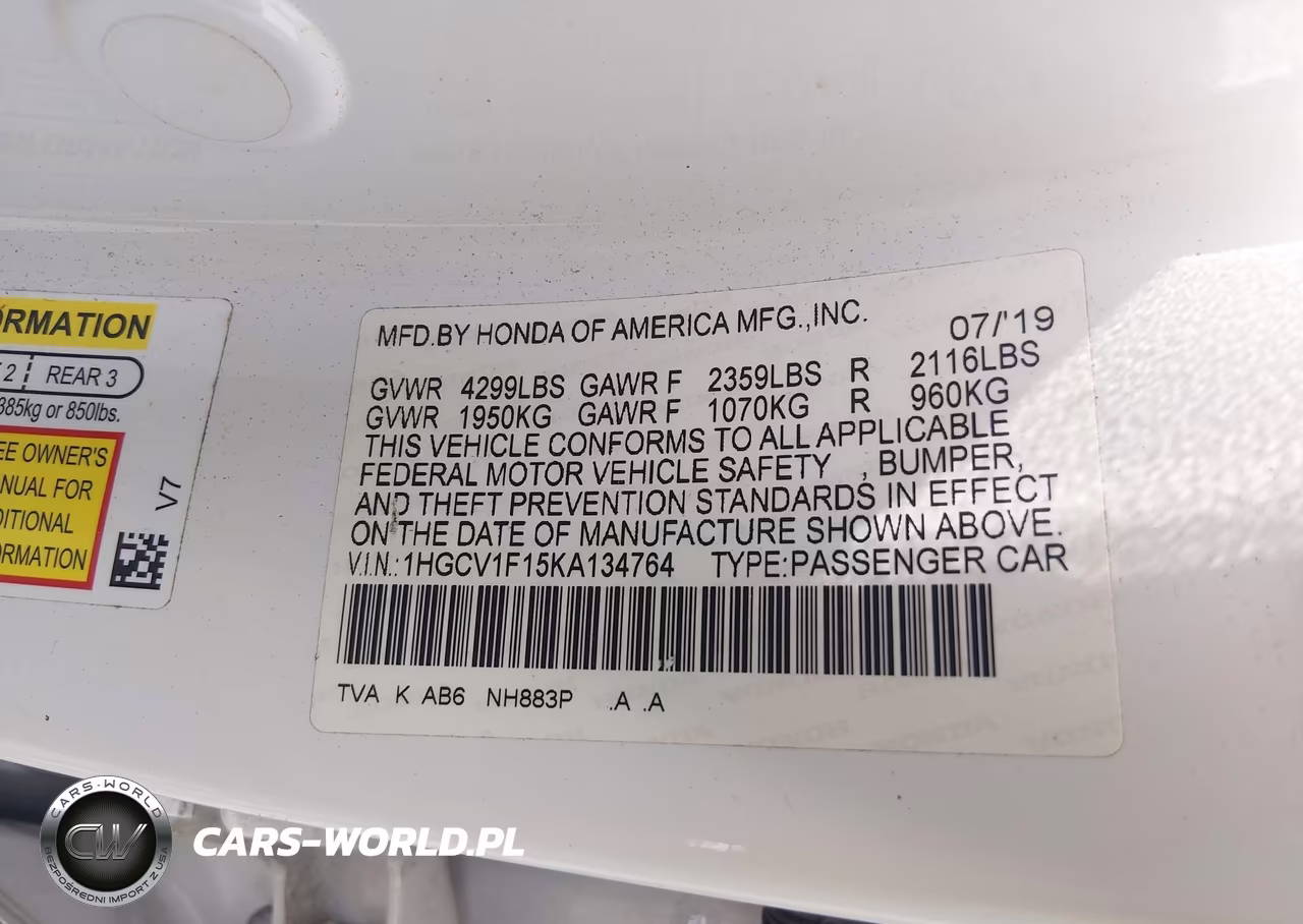 2019 Honda Accord Lx VIN:1HGCV1F15KA134764 - 9