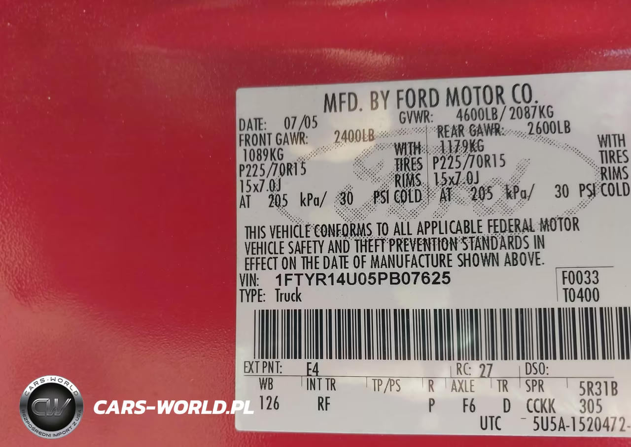2005 Ford Ranger Edge-Stx-Xl-Xlt VIN:1FTYR14U05PB07625 - 9