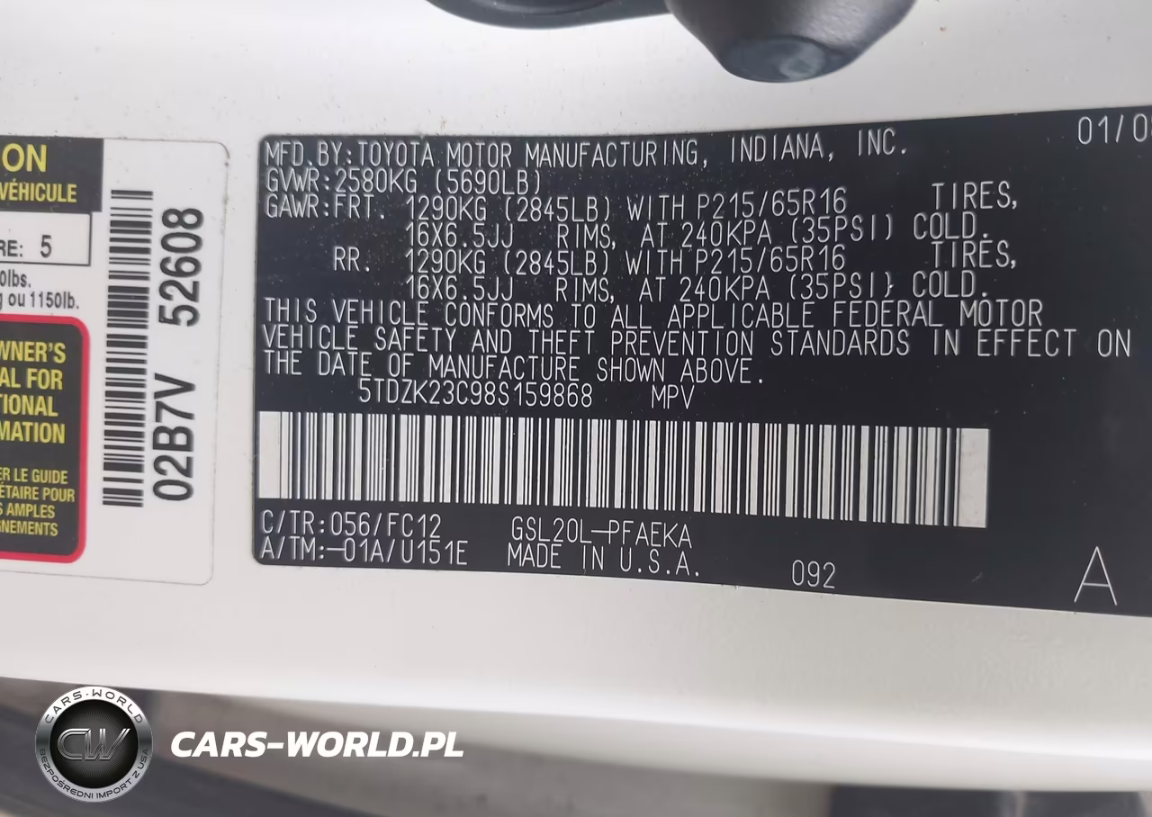 2008 Toyota Sienna Le VIN:5TDZK23C98S159868 - 9