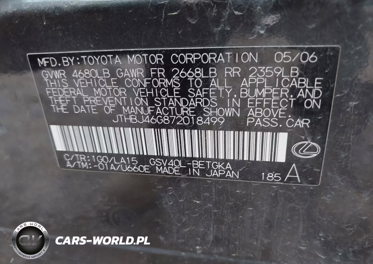 2007 Lexus Es 350 VIN:JTHBJ46G872018499 - 9