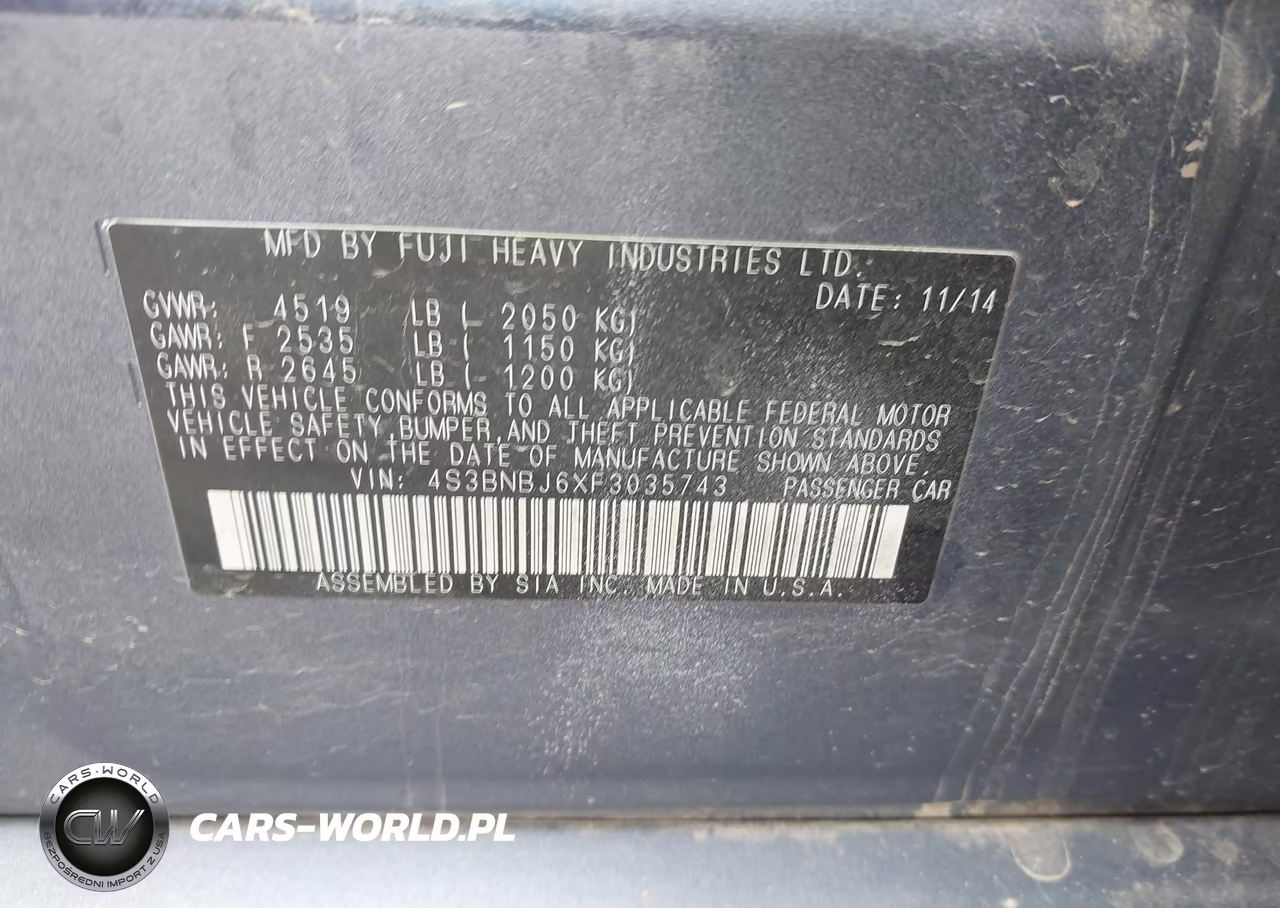 2015 Subaru Legacy 2.5I Limited VIN:4S3BNBJ6XF3035743 - 9